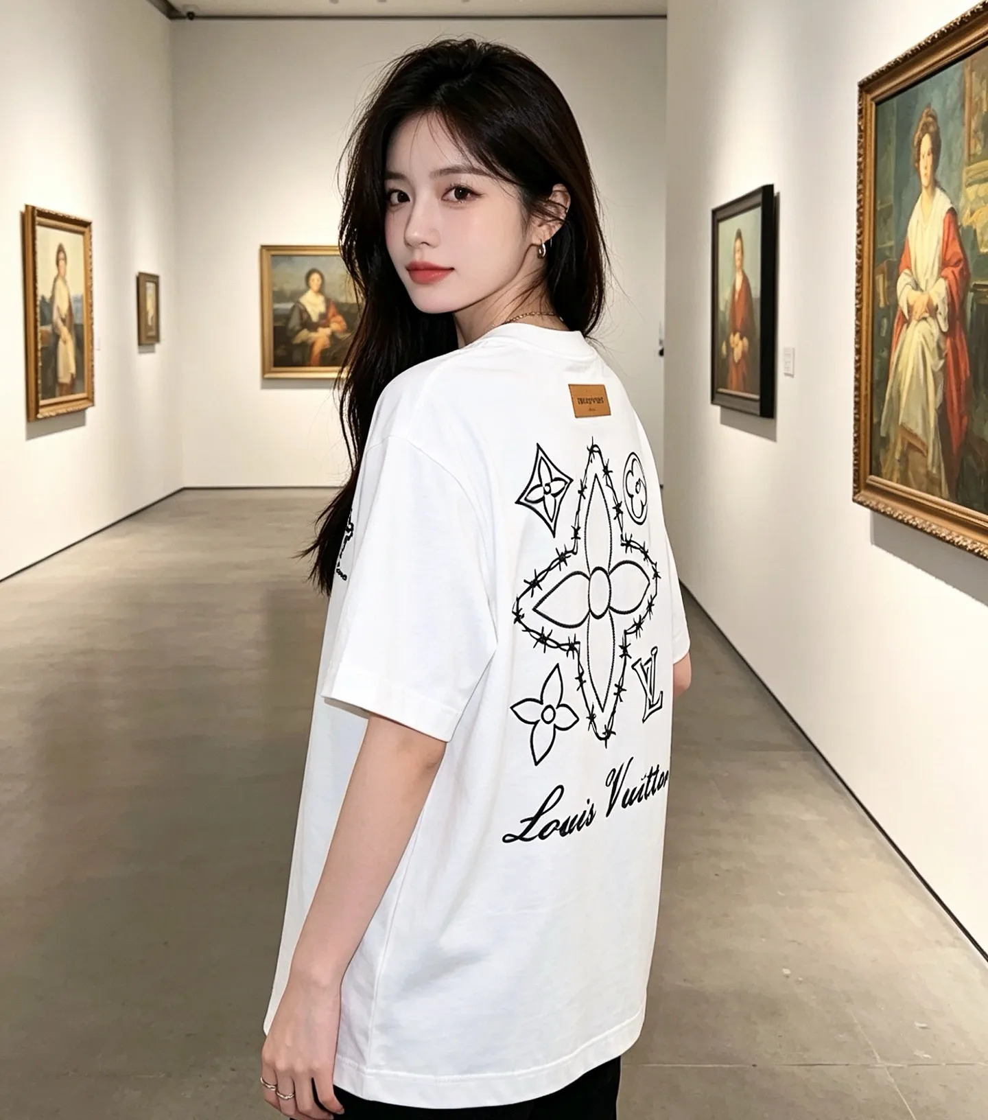 Louis Vuitton/Louis Vuitton four-leaf clover old flower embroidery round neck short sleeves